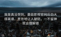 我是真没想到，蘑菇影视官网后劲大得离谱，意外地让人破防，一不留神就会理解错