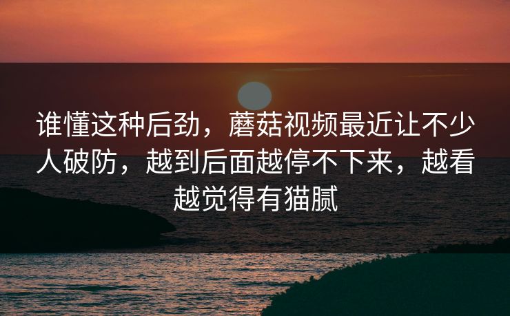 谁懂这种后劲,蘑菇视频最近让不少人破防,越到后面越停不下来,越看越觉得有猫腻 第1张 谁懂这种后劲,蘑菇视频最近让不少人破防,越到后面越停不下来,越看越觉得有猫腻 第1张