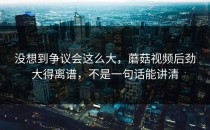 没想到争议会这么大，蘑菇视频后劲大得离谱，不是一句话能讲清