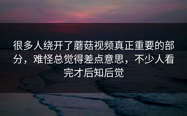 很多人绕开了蘑菇视频真正重要的部分,难怪总觉得差点意思,不少人看完才后知后觉 第1张 很多人绕开了蘑菇视频真正重要的部分,难怪总觉得差点意思,不少人看完才后知后觉 第1张